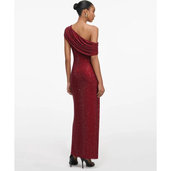 Self-Portrait Burgundy Rhinestone Drape Midi Dress US 2 - Picture 3 of 12